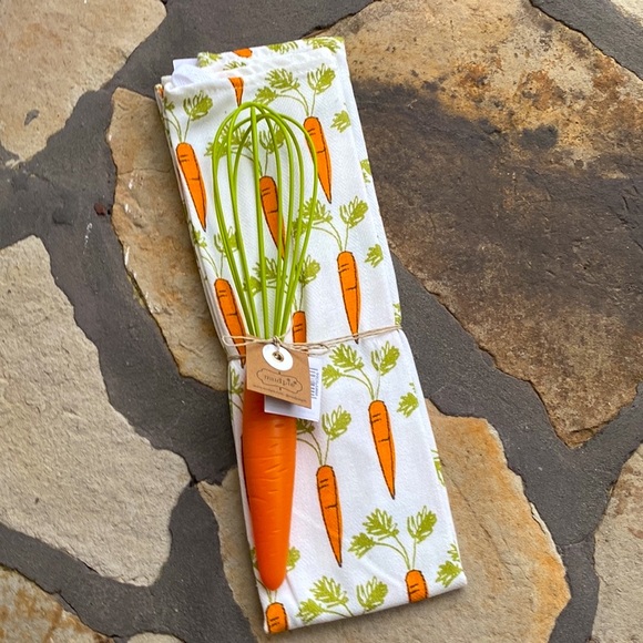 Set/2 Mudpie NWT Carrot Dish Towel & Utensil Set & Flower Dish Towel Utensil Set - Picture 6 of 11